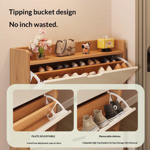 Modern <strong>Slim</strong> <strong>Shoe</strong> Storage Cabinet 3 Tier Flip Drawer Entryway Organizer Wood Living Room Furniture Space Saving Hallway <strong>Cupboard</strong> - Product Image 4