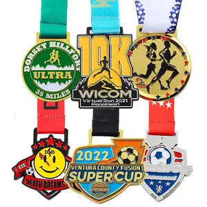 Wholesale Custom Medals Cheap Blank Zinc Alloy 3d Marathon Run Medal Sports Metal Basketball Soccer Football Medal with Ribbon