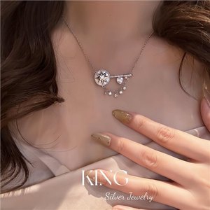 สร้อยคอเงิน S925 รุ่น Star Key ประดับมุกและคริสตัล สำหรับผู้หญิง ของขวัญเครื่องประดับแฟชั่น - Product Image 4