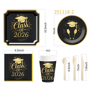 Assiettes, gobelets et serviettes à thème de remise de diplôme DAMAI – Assiettes en carton jetables pour fête de remise de diplôme, fournitures de fête, décorations, pour 8 personnes - Product Image 5