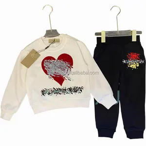 High Quality luxury Kids Designer Clothes Fall Winter Fleece Famous Brands 2 Piece Sweatsuit Set Baby Hoodie Set