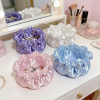 Boîte de rangement de bureau en forme de pétale avec nœud décoratif, bol de rangement pour bijoux, cadeau pour fille