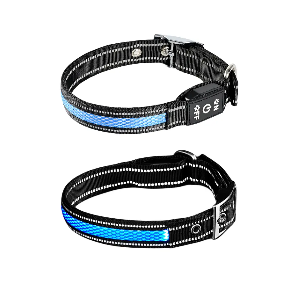 Pet glow collar pin recarregável impermeável dog collar Night walk dog glow collar