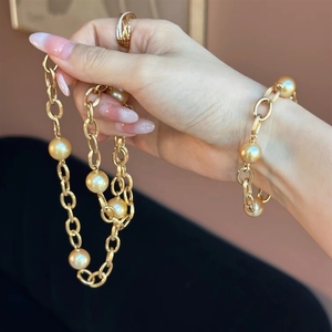 Xinfly - Juego de Joyería de Oro Puro de 18K para Mujer, Regalo de Aniversario de Marca de Lujo, Collar y Pulsera con Colgante de Perlas Barrocas Vintage - Product Image 1
