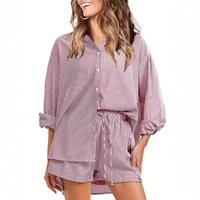 Ensembles 2 pièces rayés tendance pour femmes : chemise boutonnée à manches longues et short taille haute – Tenues décontractées chics pour l'été – Vente en gros