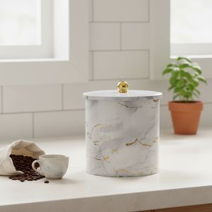 Kontensan EF14751 175x180 mm Marble White Metal Round Food Storage <b>Canister</b> 4.1L with Knob Handle - Product Image 3