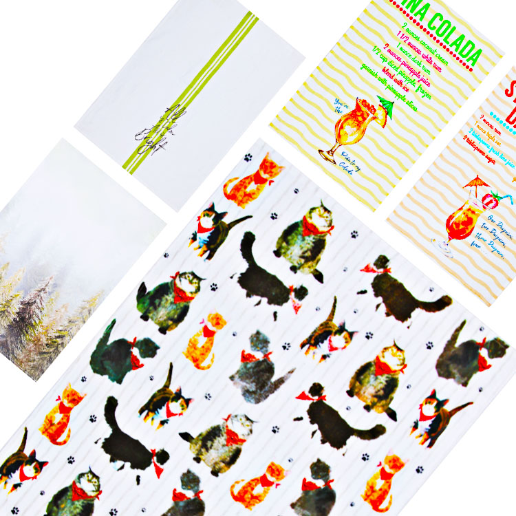 Home decorative print 100% cotton kitchen tea towel with hanging loop by BSCI BCI Oeko tex