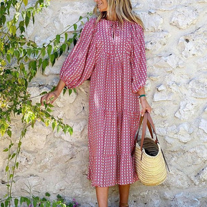 Robe maxi midi décontractée ample d'été, style bohème, plage, bohème, à manches courtes, imprimé floral, rétro, col <span class=keywords><strong>en</strong></span> V - Product Image 2