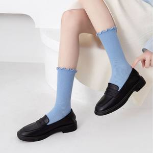 महिलाओं की ग्रीष्मकालीन पतली फीता किनारे नए जापानी काले और सफेद चमड़े के जूते के लिए छोटे चमड़े के जूते - Product Image 2