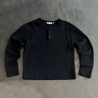 T-shirt thermique Henley personnalisé pour homme, coupe ample et courte, en maille gaufrée, à manches longues – Fabricants de vêtements streetwear pour hommes