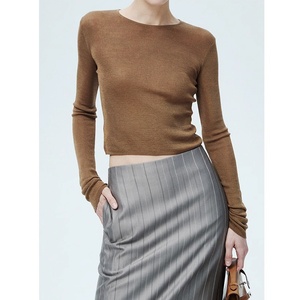 Top corto senza cuciture e maglia con fondo a maniche lunghe lavabile in maglia invernale di classe da donna <span class=keywords><strong>Online</strong></span> - Product Image 2