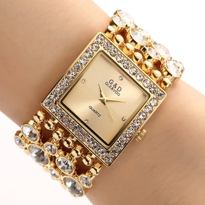 GLE&VDO G026 <span class=keywords><strong>Montre</strong></span>-bracelet de luxe pour <span class=keywords><strong>femme</strong></span>, design carré, avec grande pierre de diamant scintillante, or et argent, tendance - Product Image 5