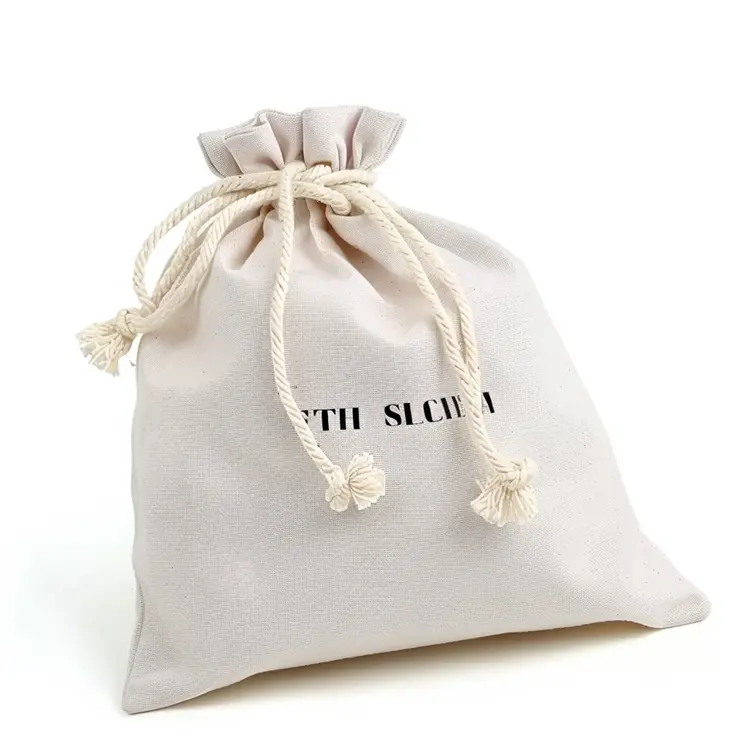 Eco Friendly Custom Logo Plain Natural Draw String Bag Cotton Dust Bag Canvas Drawstring Bag