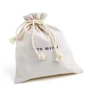 Ecológico logotipo personalizado llano natural dibujar cadena bolsa de algodón bolsa de polvo bolsa de lona con cordón