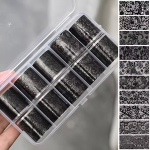 10 Rollos/Caja <span class=keywords><strong>de</strong></span> Adhesivos <span class=keywords><strong>de</strong></span> Lámina para <span class=keywords><strong>Uñas</strong></span>, Adhesivos <span class=keywords><strong>de</strong></span> Transferencia Blancos y Negros <span class=keywords><strong>con</strong></span> Diseño <span class=keywords><strong>de</strong></span> <span class=keywords><strong>Flores</strong></span>, Decoración para <span class=keywords><strong>Uñas</strong></span> Acrílicas, Adhesivos para Manicura - Product Image 1