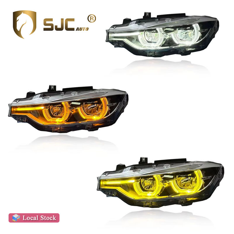 Sjc Auto V3 Exclusive Headlights For BMW F30 F35 Yellow White Amber Tri Colors LED DRL Angel Eyes