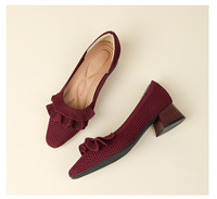 Ballerines en maille pour femmes, à bout carré, à enfiler, respirantes, ajourées, confortables, décontractées, pour le bureau, chaussures plates d'été avec décor floral tressé