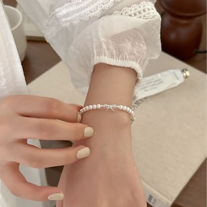 Bracciale in Argento Sterling 925 con Perle e Fiocco per Donne, Semplice e Dolce, Stile Principessa, Braccialetto da Ereditrice <span class=keywords><strong>Chaebol</strong></span> B6213 - Product Image 1