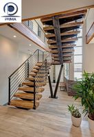 Escalier flottant en bois massif pour intérieur ou extérieur avec garde-corps en verre et poutre de support sur mesure