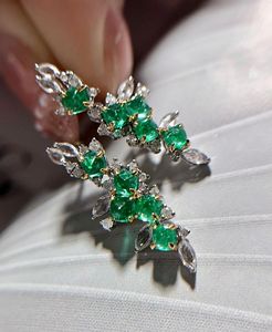 Xinfly Fine Jewelry 18K Gold Diamond 1.46ct <b>Emerald</b> <b>Stud</b> Earrings Jewelry - Product Image 5
