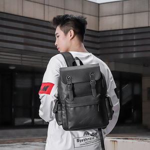 Retro Men's PU <b>Backpack</b> Dark <b>Brown</b> Medium Size Covered Bag For Business Casual Outdoor Use - Product Image 2