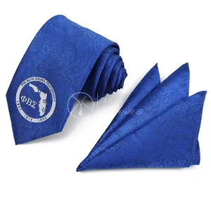 Royal Blue Paisley Phi Beta Sigma fraternità cravatta e tasca quadrata Set poliestere uomo Logo personalizzato cravatte e fazzoletti