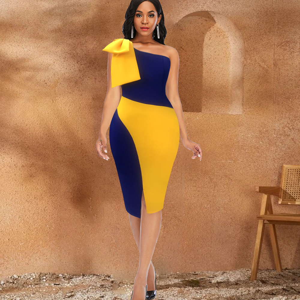 Autumn Sexy One Shoulder Bowtie Irregular Sheath African Girl Prom Dress