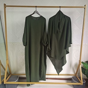 Eid müslüman kadınlar uzun Khimar Abaya 2 parça Set elbise namaz konfeksiyon başörtüsü tam kapak islam ramazan Kaftan müslüman kadın elbise - Product Image 6
