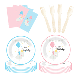 Juego de vajilla desechable DAMAI para fiesta de cumpleaños, platos de papel rosa y azul con diseño floral para suministros de cumpleaños infantiles, para 8 personas. - Product Image 4