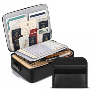 Bolsa Organizadora de Documentos Ignífuga e Impermeable con Cerradura, Juego de Caja de Archivo de Gran Capacidad, Compartimento Pequeño para Dinero, Negra - Product Image 1