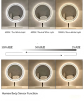 Espejo de Baño Moderno con LED, Montado en la Pared, Interruptor Táctil Ajustable, Luz de 3000K-6000K, Alimentación por Enchufe