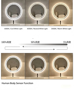 Miroir de salle de bain mural LED moderne avec interrupteur tactile réglable, lumière 3000K-6000K, alimentation par prise électrique - Product Image 5