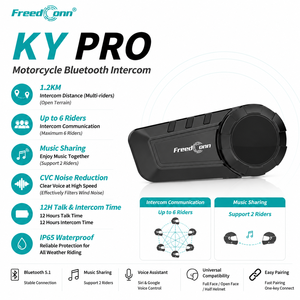 FreedConn KY PRO Intercomunicador <span class=keywords><strong>Bluetooth</strong></span> para 2-6 Pilotos, 1200M, IP65, com Bateria e Alto-falante para Capacete de Moto - Product Image 1