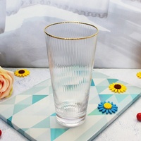 Verres Highball Faits Main à Bord Doré, Écologiques et Durables, Sans BPA, Côtelés, 401-500ml, Tasses à Lait Résistantes – Vente Flash