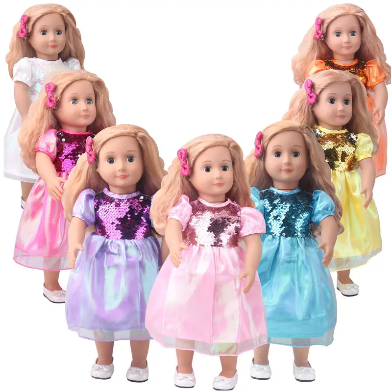 New Lovely Sequin dress Wear For 17 43cm Baby girl Doll 17 Inch Doll Clothes Accessories