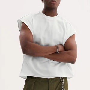 Maglietta senza maniche sportiva con bordo grezzo e stile oversize canottiera corta 100% da palestra in cotone da <span class=keywords><strong>uomo</strong></span> - Product Image 6