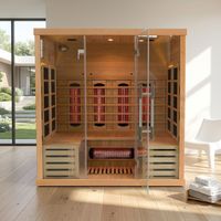 Sauna infrarouge moderne en bois massif pour 4 personnes avec panneau de commande informatique pour spa à domicile