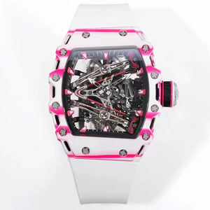 Reloj Mecánico de Esqueleto Rm Personalizado de Alta Gama 2026, Reloj de Pulsera Deportivo con Caja de Fibra de Carbono en Degradado Blanco y Rosa, Regalo Lujoso para Hombre - Product Image 1
