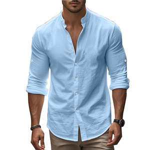Camicia a Maniche Lunghe in <span class=keywords><strong>Lino</strong></span> di Alta Qualità per <span class=keywords><strong>Uomo</strong></span>, Casual, Tinta Unita, Traspirante, Vendita Calda Primavera-Autunno - Product Image 5