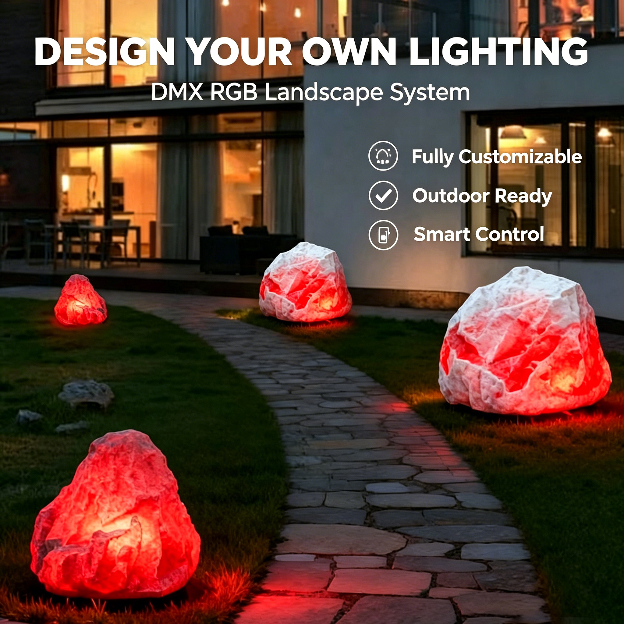 Custom Stone Landscape Light IP68 24V RGB 360 Degree UV Resistant Flush Mount in Ground Light