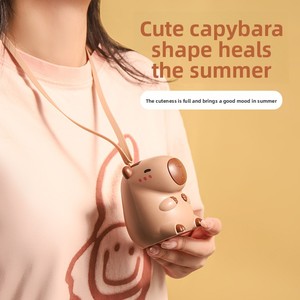 Summer Creative Plastic Cartoon Capybara Neck-Hanging <strong>Fan</strong> Mini Portable USB-Charged Personal Rope Electric <strong>Fan</strong> - Product Image 2