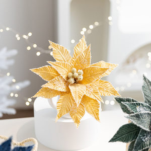 Fleurs de Noël en velours, fleurs artificielles en strass scintillants, guirlandes pour arbre de Noël et décorations pour fêtes de famille - Product Image 6