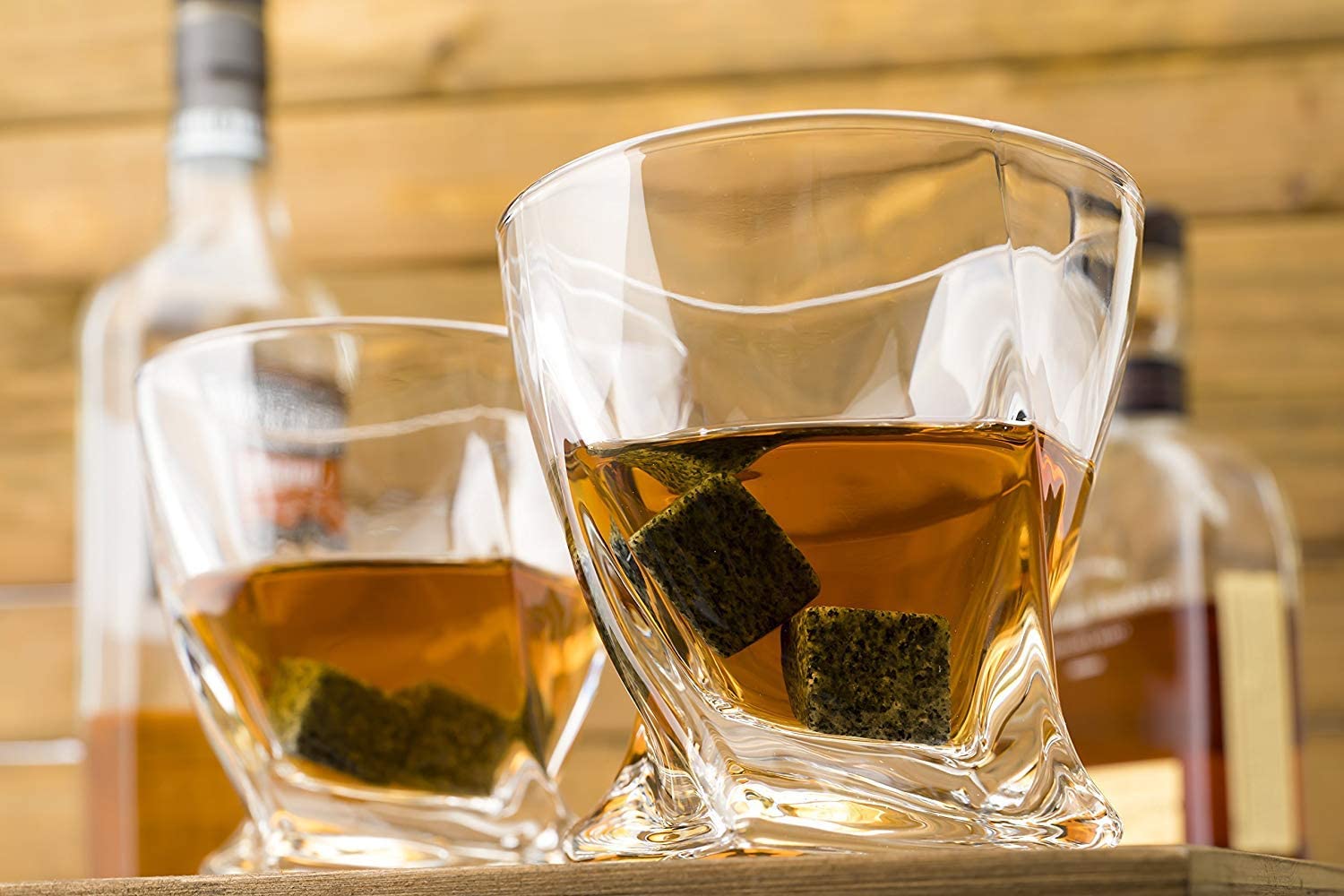 Whiskey Stones Gift Set 2 Twist Tumbler Glasses cocktail glasses wooden box