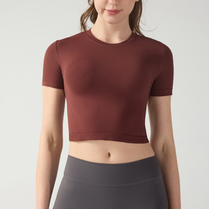 Customized High-Elastic Casual <b>Neck</b> Yoga Top Quick-Drying and Breathable Fitness <b>T</b>-<b>Shirt</b> Comfortable Waist Slimming Design - Product Image 1