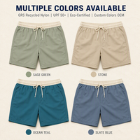 Shorts de bain pour hommes personnalisés en tissu recyclé GRS, protection UPF 50+, certifiés écologiques, longueur 7 pouces, pour la plage, fabrication OEM, B2B