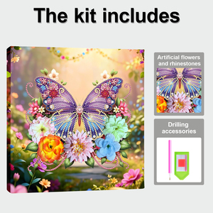 Kit de Pintura em Cristal com Quebra-Cabeça de Borboleta em Moldura, Arte com Gemas de Tecido e Flores Artificiais, Pintura DIY - Product Image 4