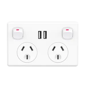 Soket listrik 2 Port USB, soket pengontrol lampu tiang ganda dinding standar Australia
