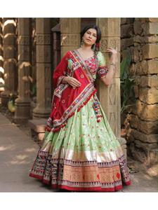 Designer Heavy Muslin Cotton Digital Print <b>Lehenga</b> Choli Dupatta Set Featuring Real Mirror Work for <b>Women</b> Festive Celebration - Product Image 1