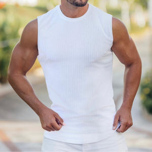 Chaleco deportivo de punto con rayas verticales para hombre, ideal para fitness y running, corte ajustado, para comercio transfronterizo de verano. - Product Image 2