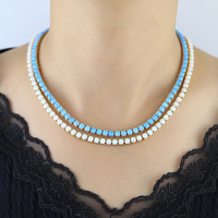 Collier ras du cou pour femme en or plaqué de haute qualité avec opale bleue et blanche, style tennis, collection été 2026